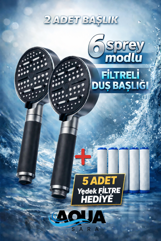 2 Adet 6 Fonksiyonlu Filtreli Duş Başlığı +5 Adet Filtre