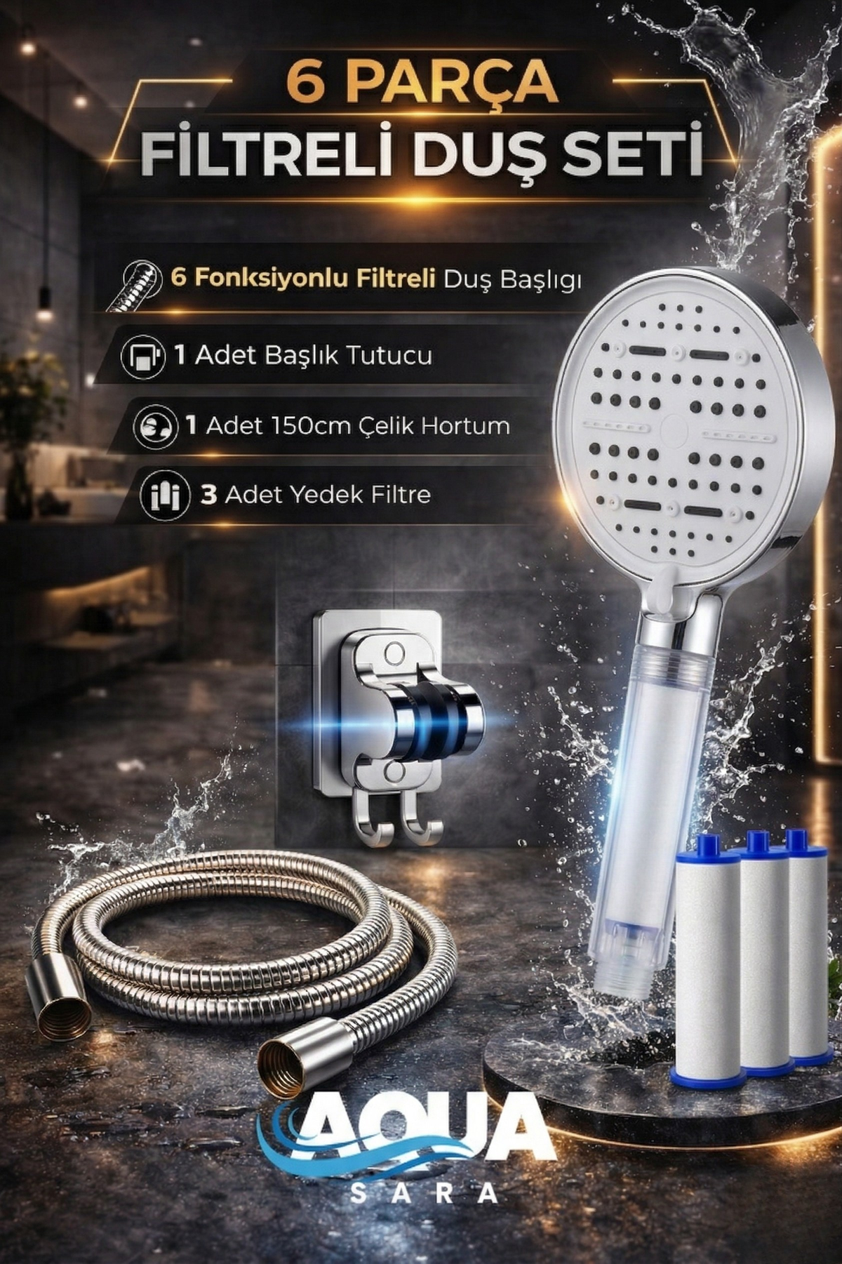 6 Parça Filtreli Duş Başlığı Seti